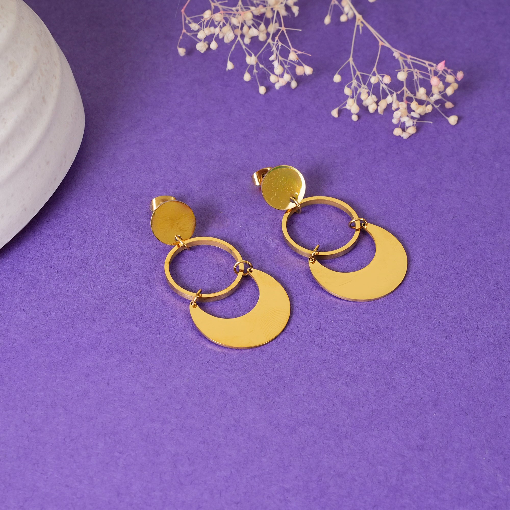 18K Gold Plated Celestial Orbit Moon Drop Earrings