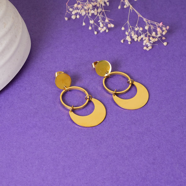 Circle Moon Drop Earrings