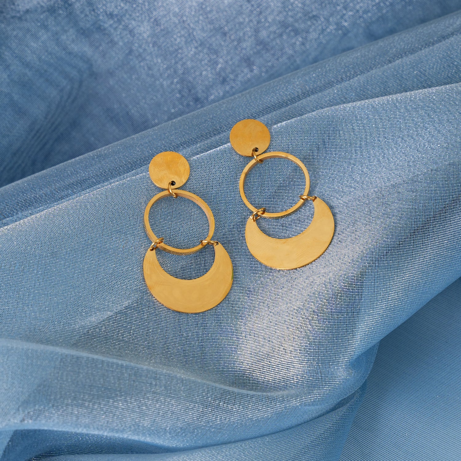 18K Gold Plated Celestial Orbit Moon Drop Earrings