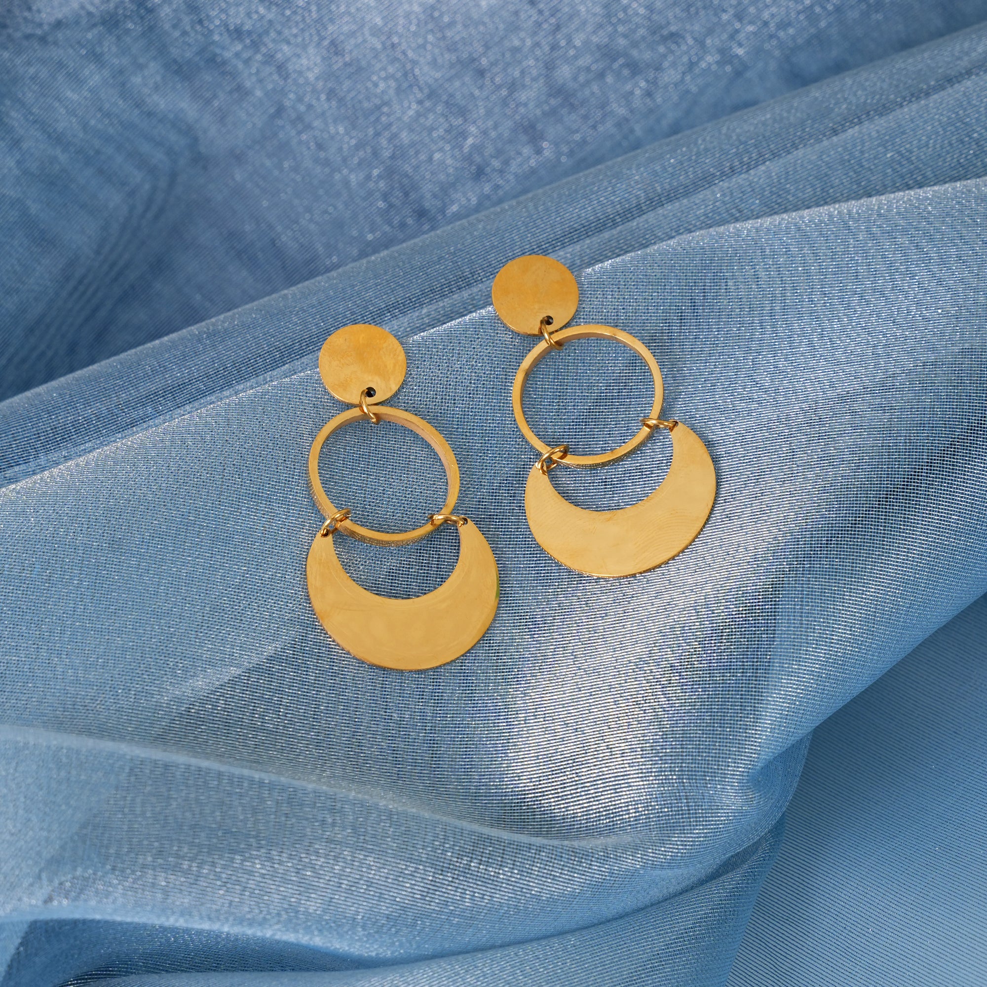 18K Gold Plated Celestial Orbit Moon Drop Earrings
