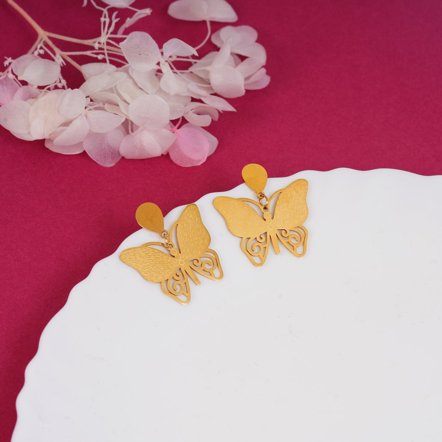 18K Gold Plated Golden Flutter Butterfly Drop Earrings