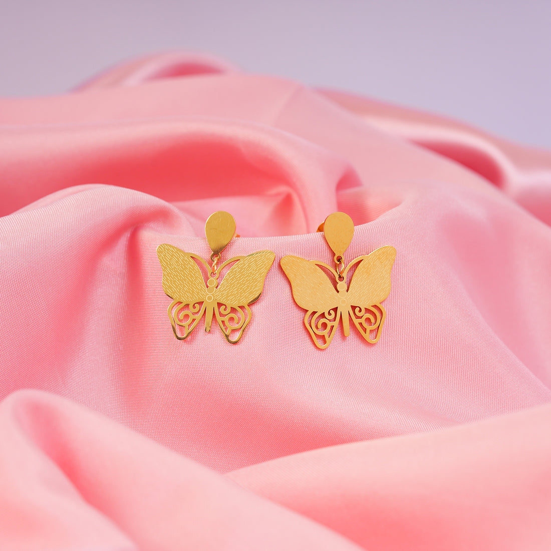 18K Gold Plated Golden Flutter Butterfly Drop Earrings