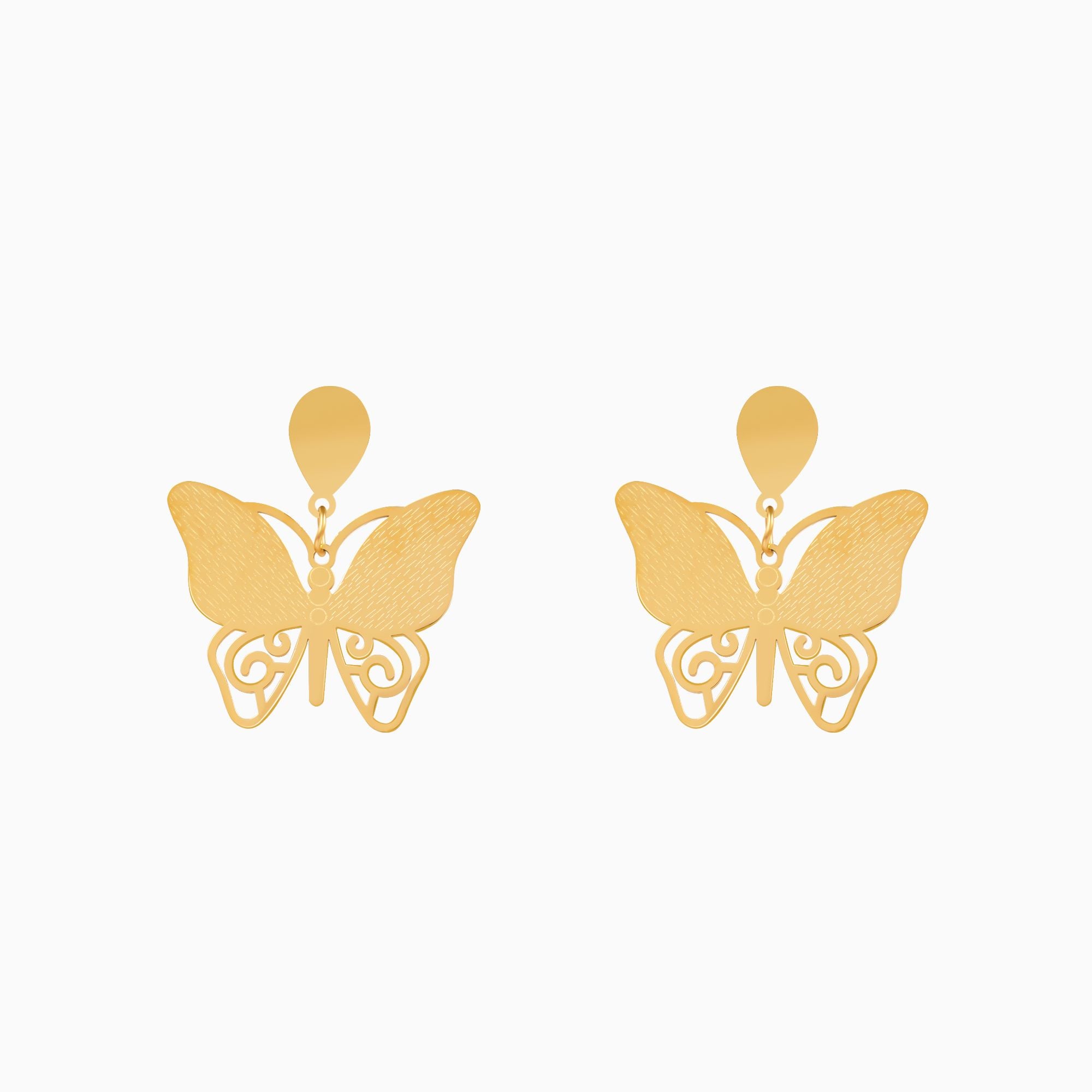 18K Gold Plated Golden Flutter Butterfly Drop Earrings