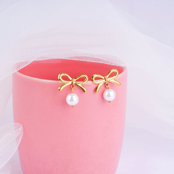 Pearl Bow Stud Earrings