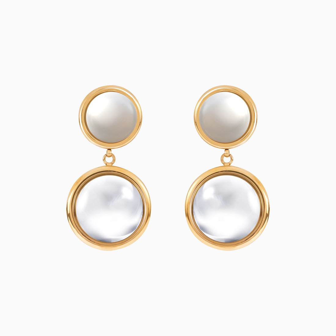 18K Gold Plated Lunar Grace Gold Double Drop Pearl Earrings