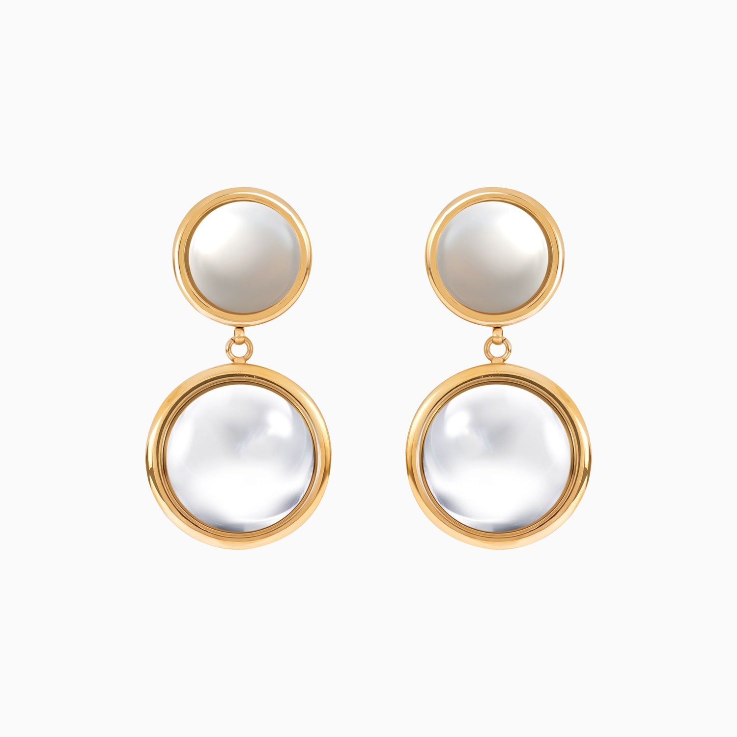 18K Gold Plated Lunar Grace Gold Double Drop Pearl Earrings