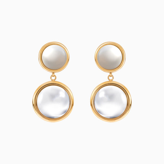 18K Gold Plated Lunar Grace Gold Double Drop Pearl Earrings