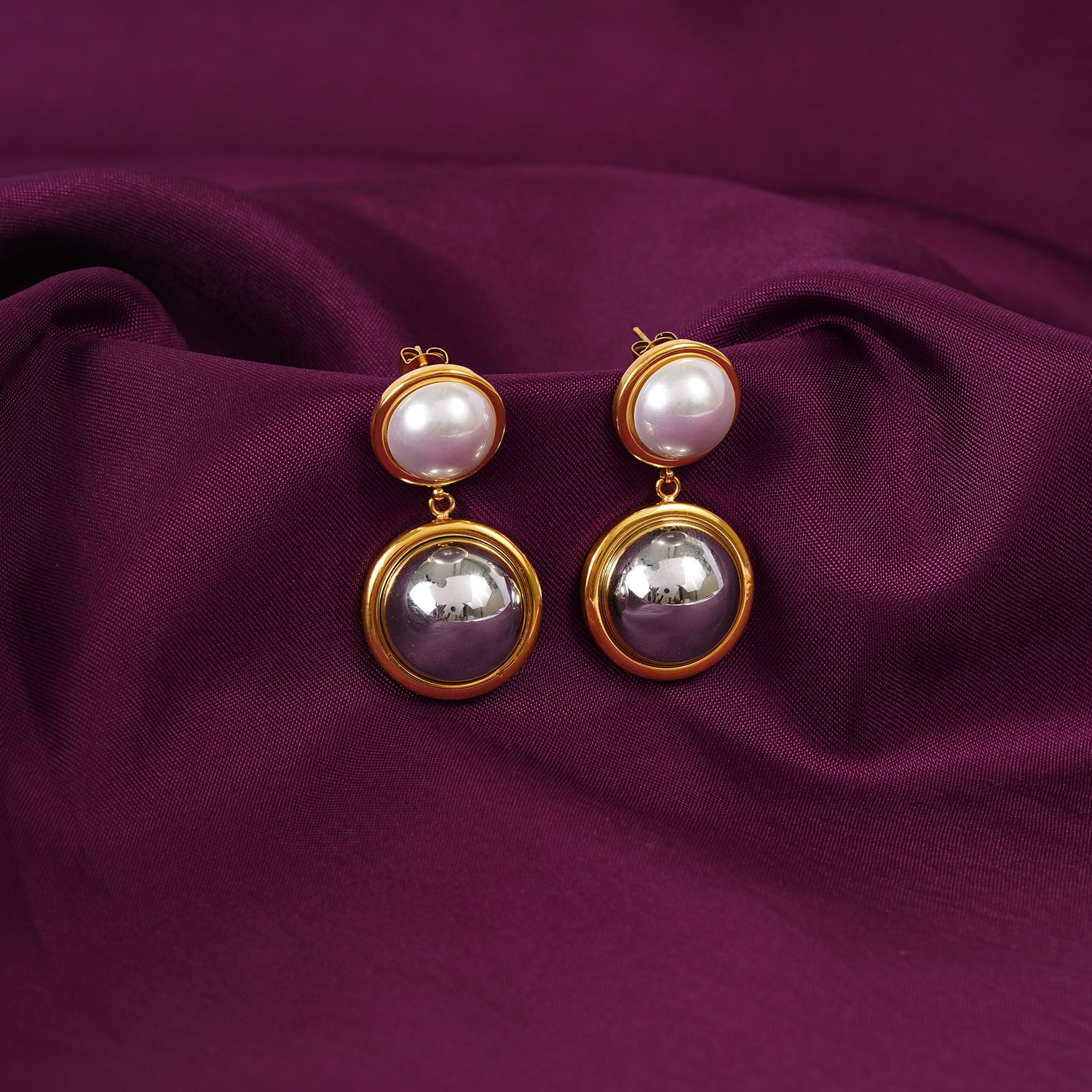 18K Gold Plated Lunar Grace Gold Double Drop Pearl Earrings
