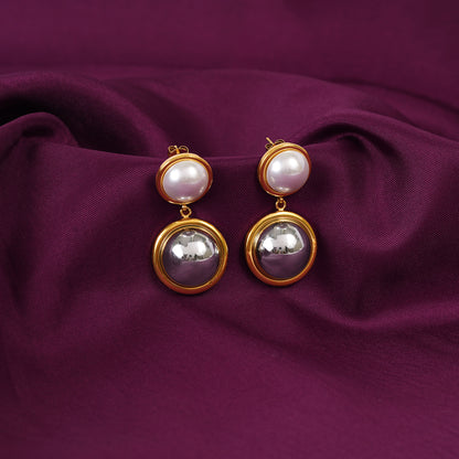 18K Gold Plated Lunar Grace Gold Double Drop Pearl Earrings