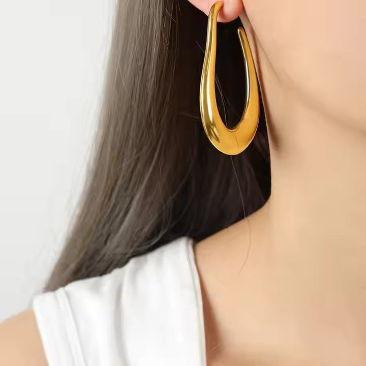 18K Gold Plated Elara Drop Long Hoop Teardrop Earrings
