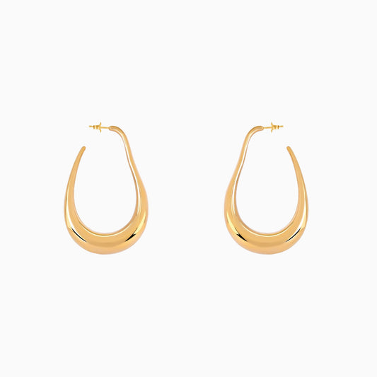 18K Gold Plated Elara Drop Long Hoop Teardrop Earrings