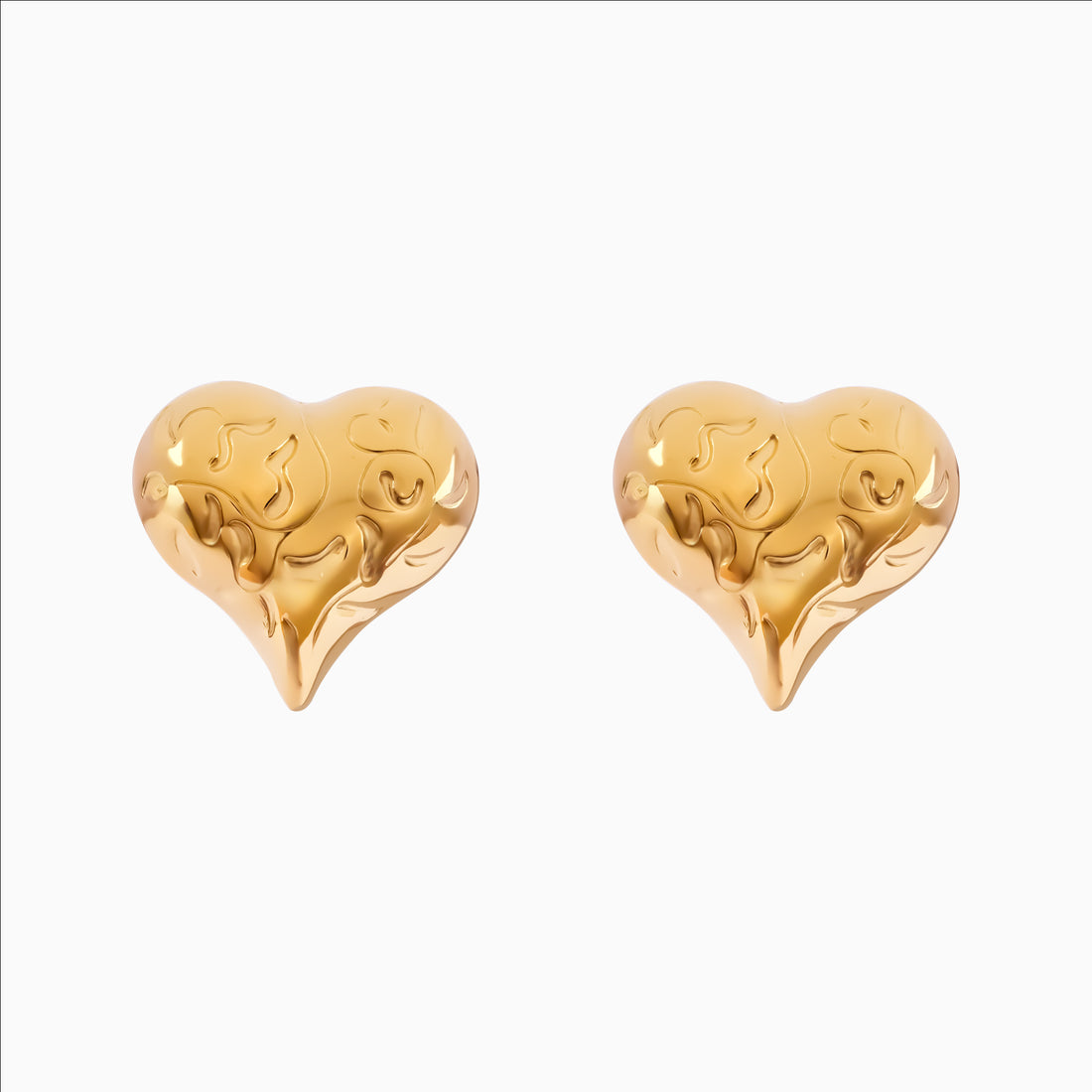 18K gold plated textured heart stud earrings