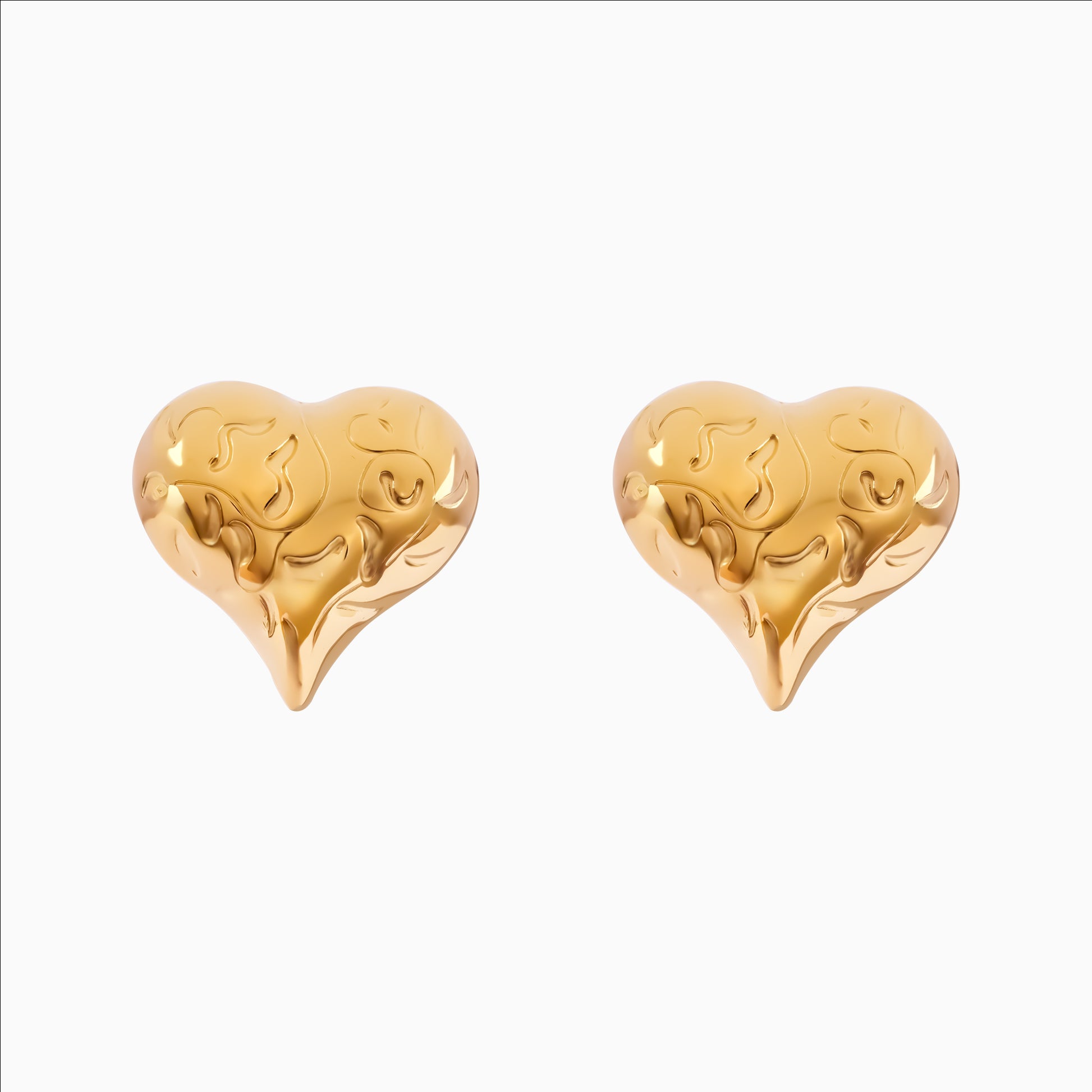 18K gold plated textured heart stud earrings