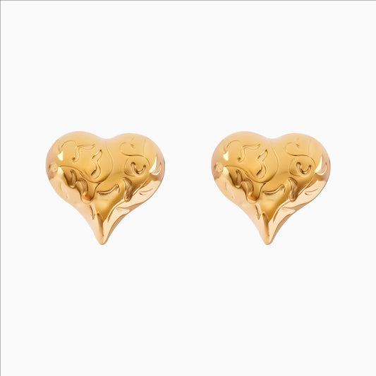 18K gold plated textured heart stud earrings