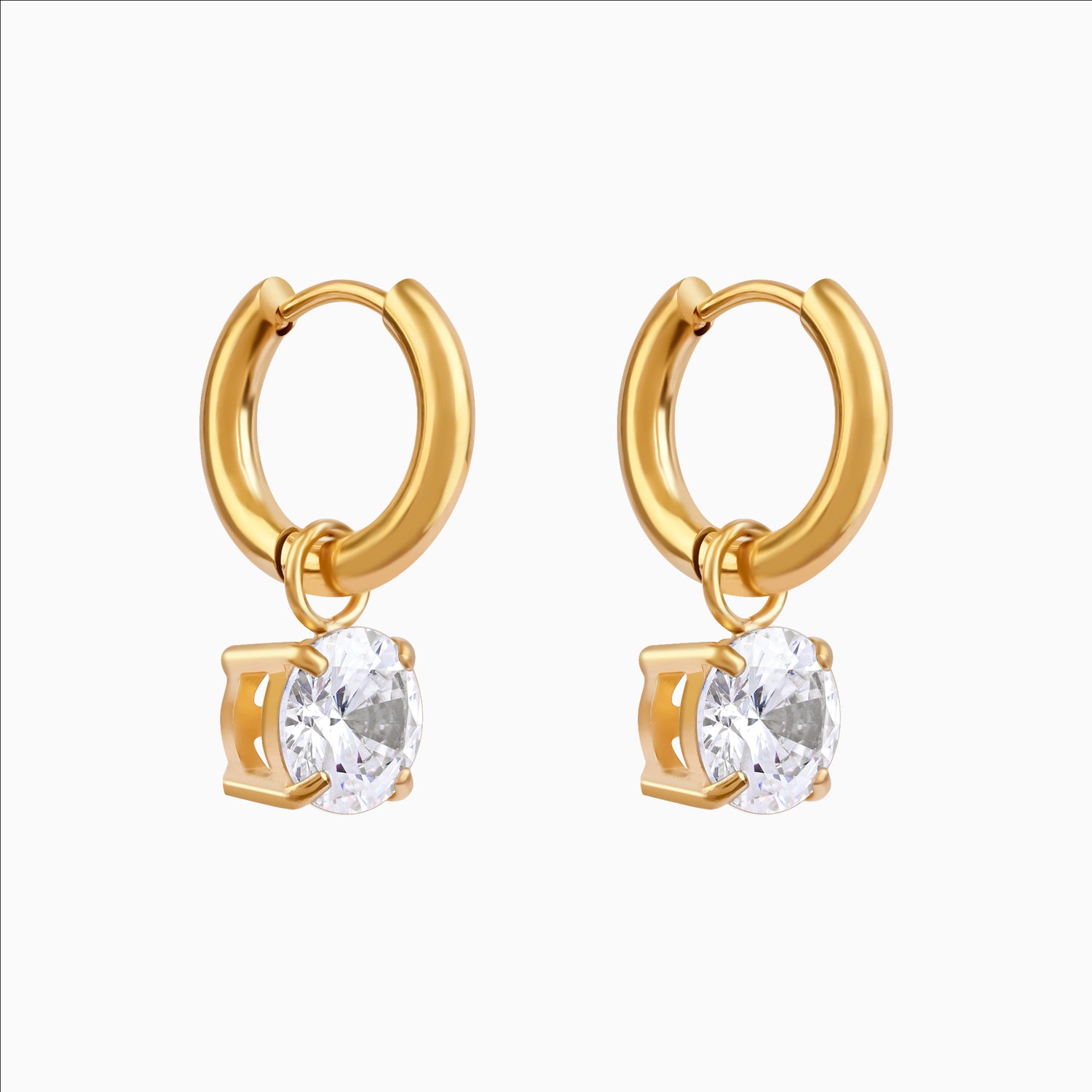 18K gold plated Hoop earrings with round zircon pendant