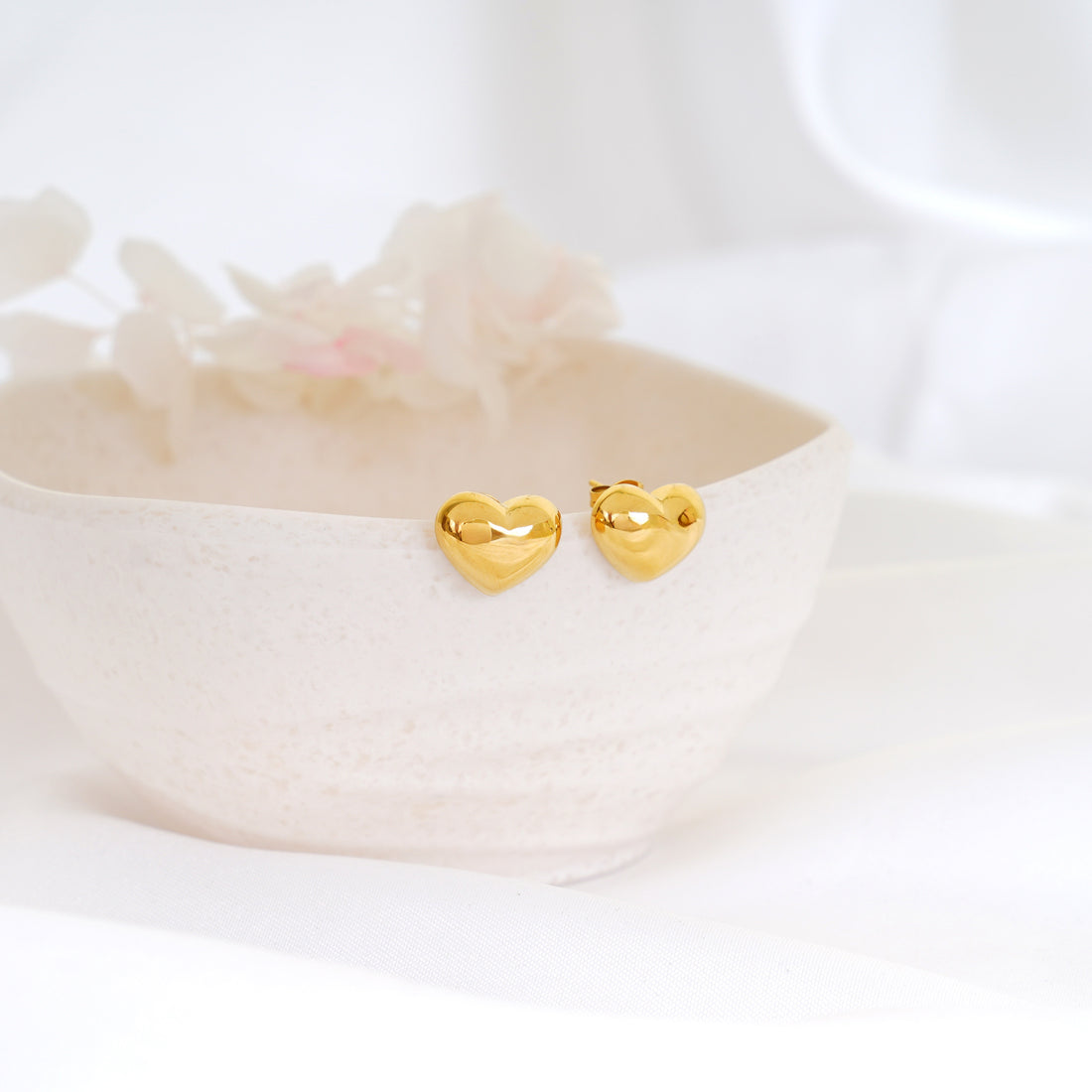18K Gold Plated Puffy Heart Stud Earrings