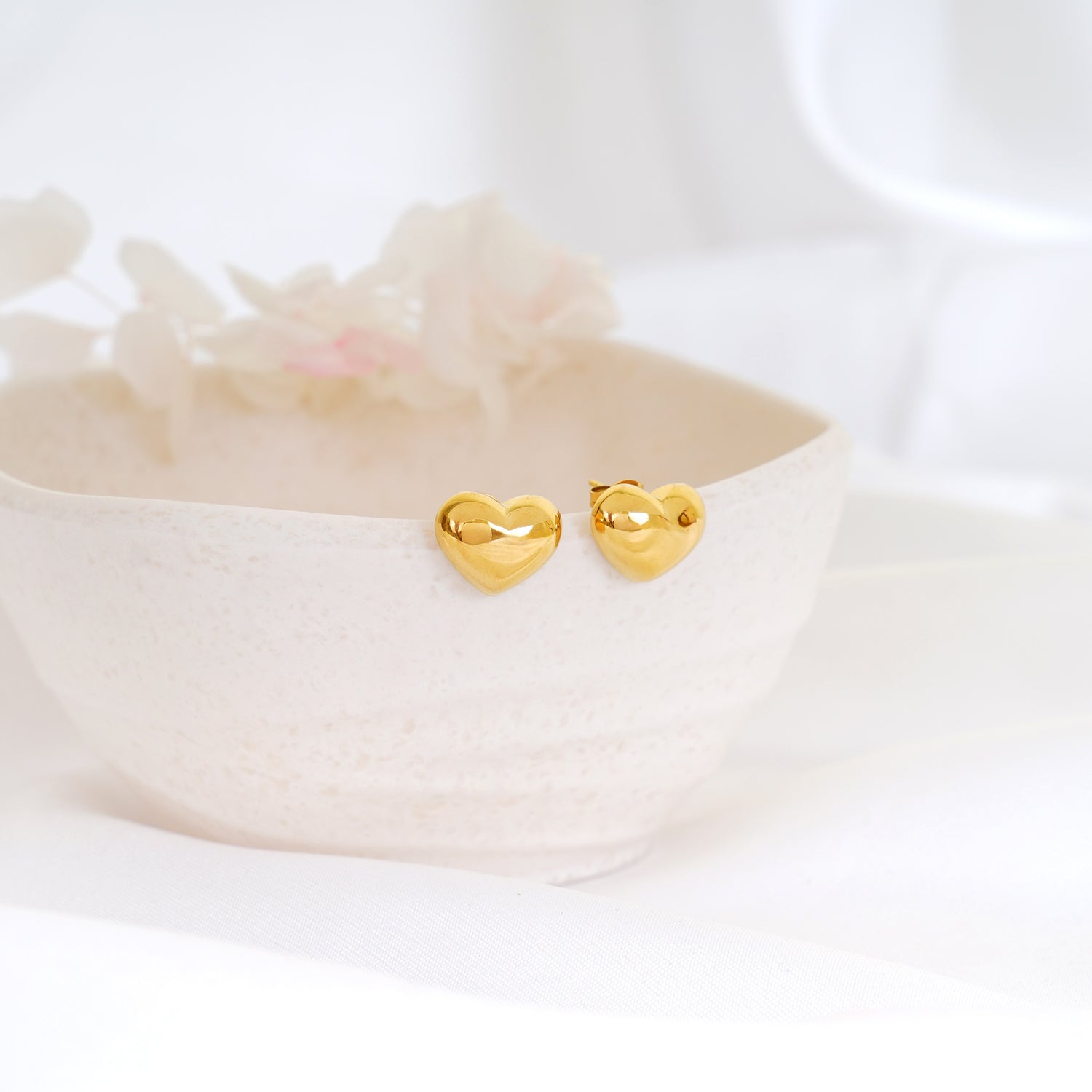 18K Gold Plated Puffy Heart Stud Earrings