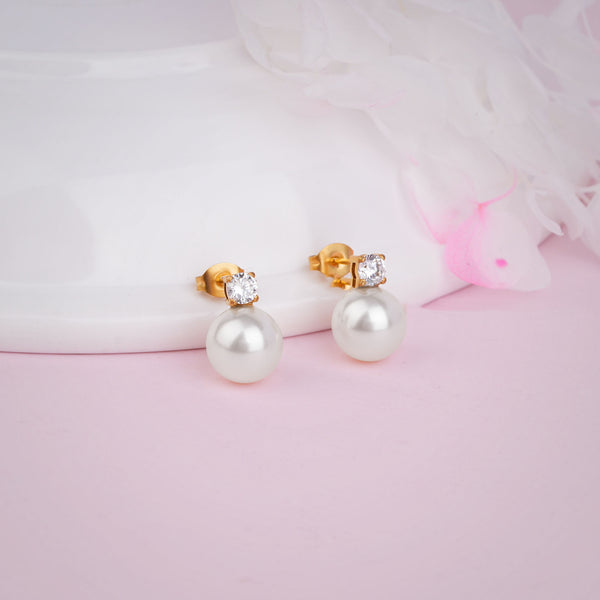 Crystal Pearl Drop Earrings Gold
