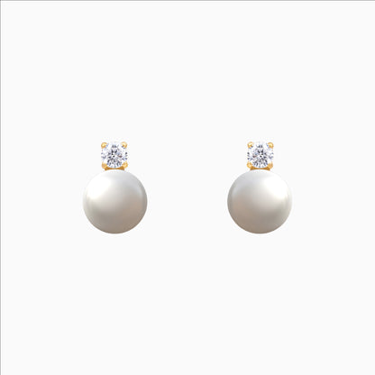 Gold dangle earrings with CZ and freshwater pearl