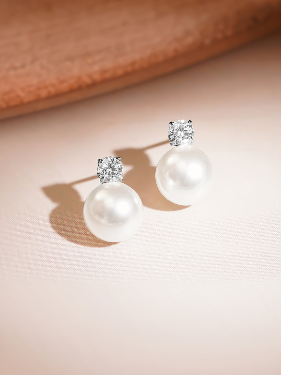 Crystal Pearl Drop Earrings Silver
