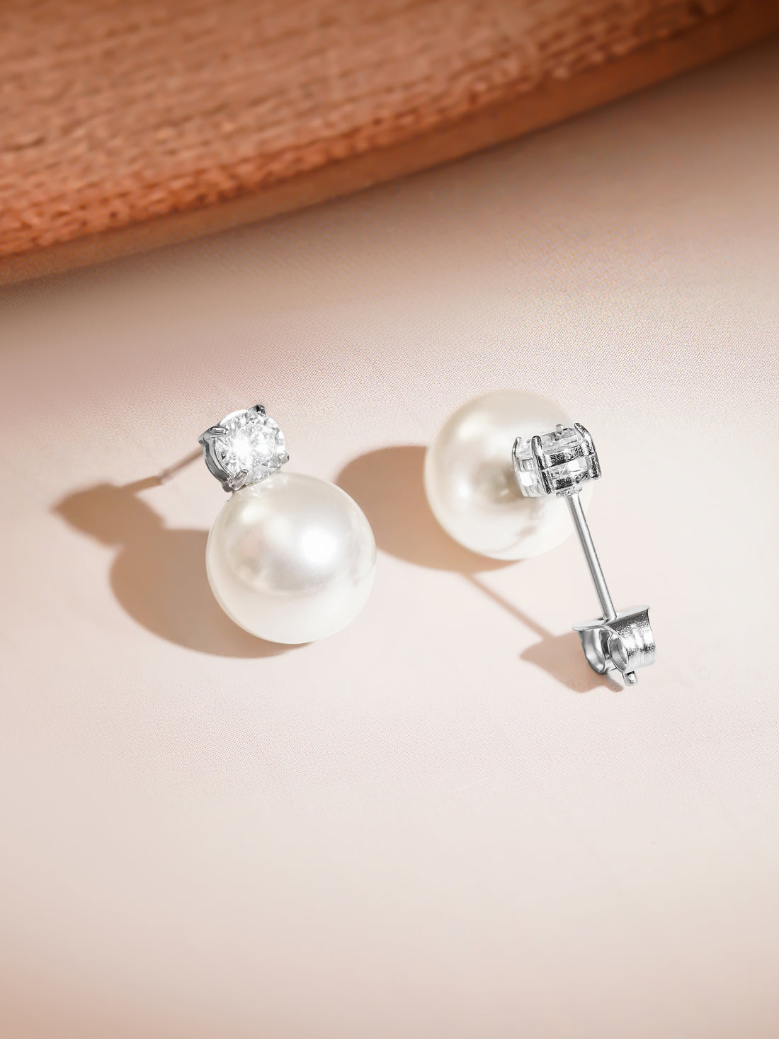 Crystal Pearl Drop Earrings Silver