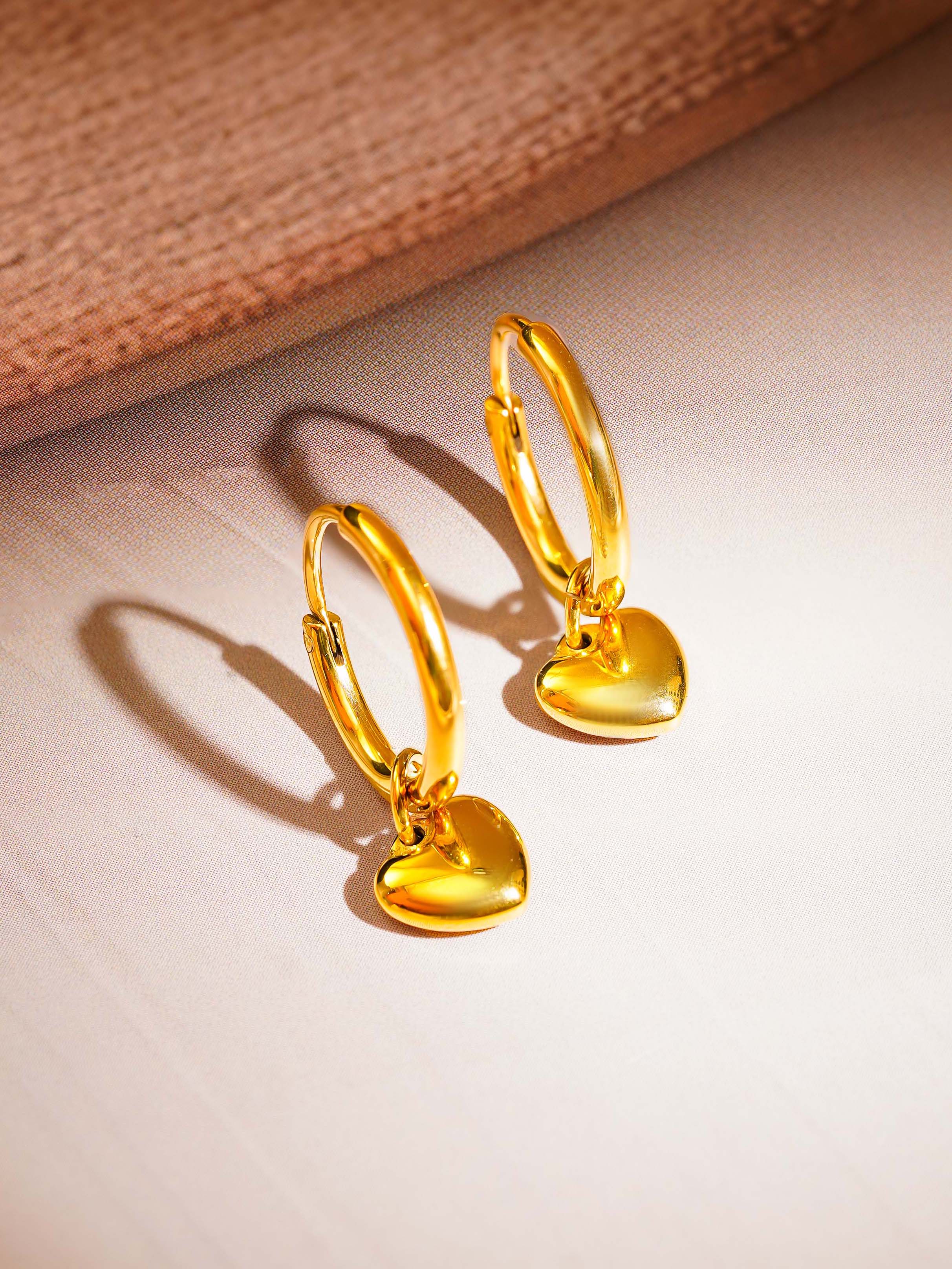 18K Gold Plated Golden Embrace Heart Drop Huggie Earrings