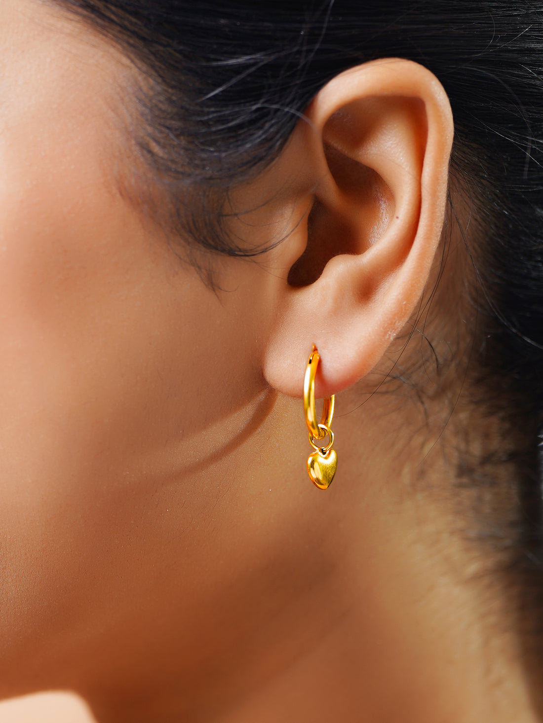 18K Gold Plated Golden Embrace Heart Drop Huggie Earrings