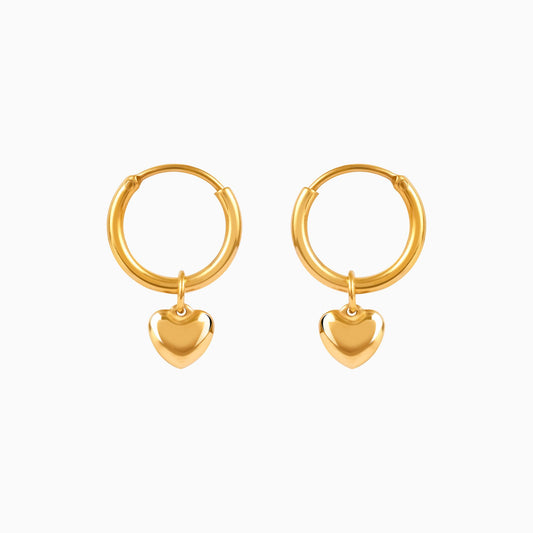 18K Gold Plated Golden Embrace Heart Drop Huggie Earrings