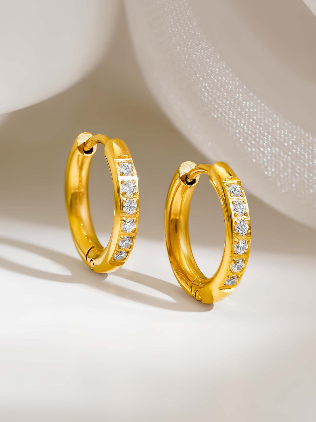 Pave Crystal Huggies Gold