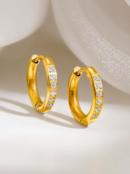 18K Gold Plated Elegant CZ Studded Small Hoop Earrings - Gold