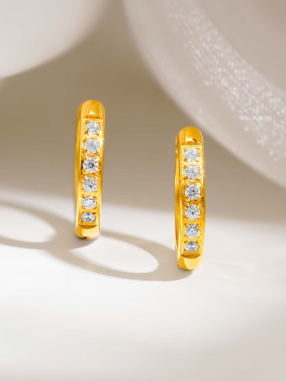 18K Gold Plated Elegant CZ Studded Small Hoop Earrings - Gold