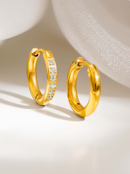 18K Gold Plated Elegant CZ Studded Small Hoop Earrings - Gold