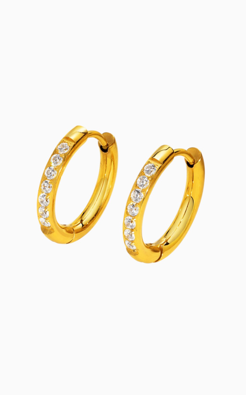 Pave Crystal Huggies Gold