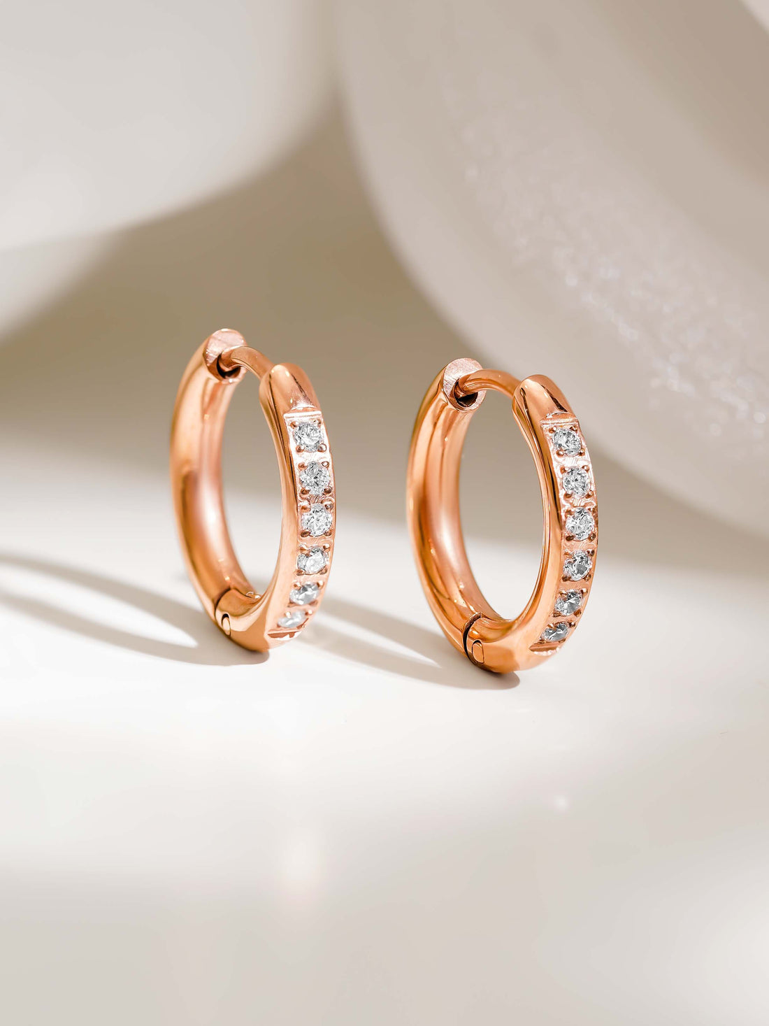 Pave Crystal Huggies Rose Gold