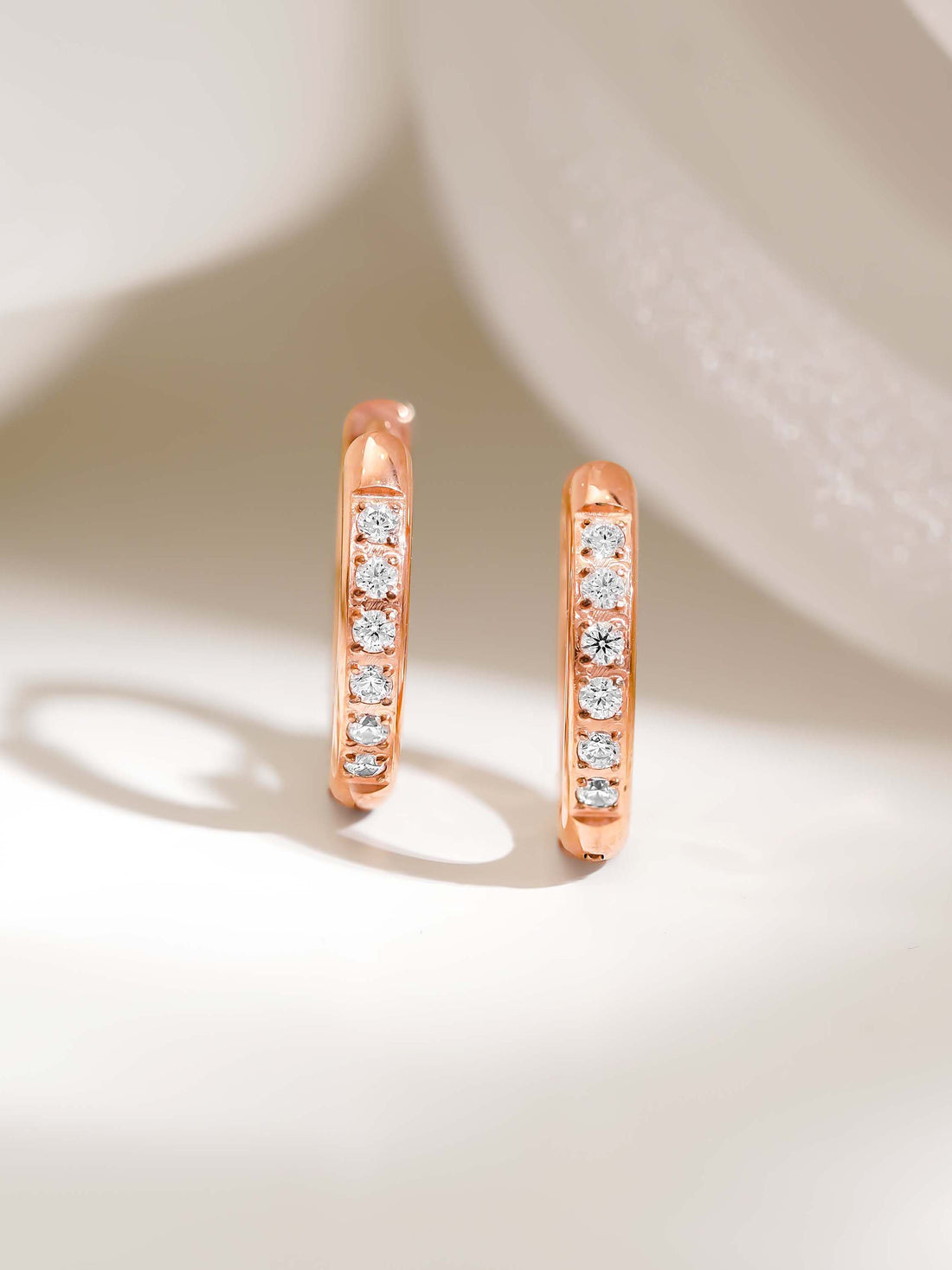 Pave Crystal Huggies Rose Gold