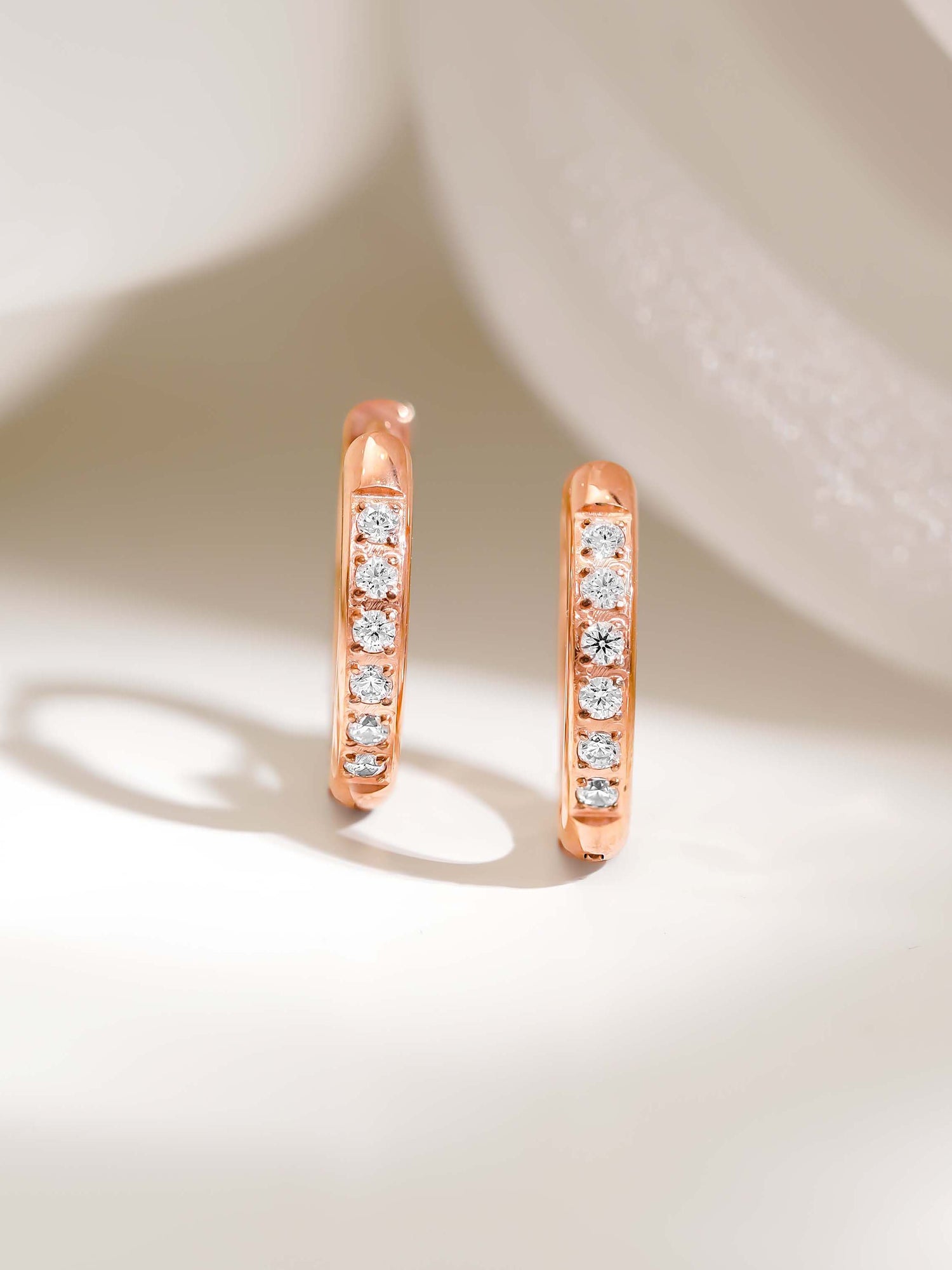 18K Gold Plated Elegant CZ Studded Small Hoop Earrings - Rose Gold