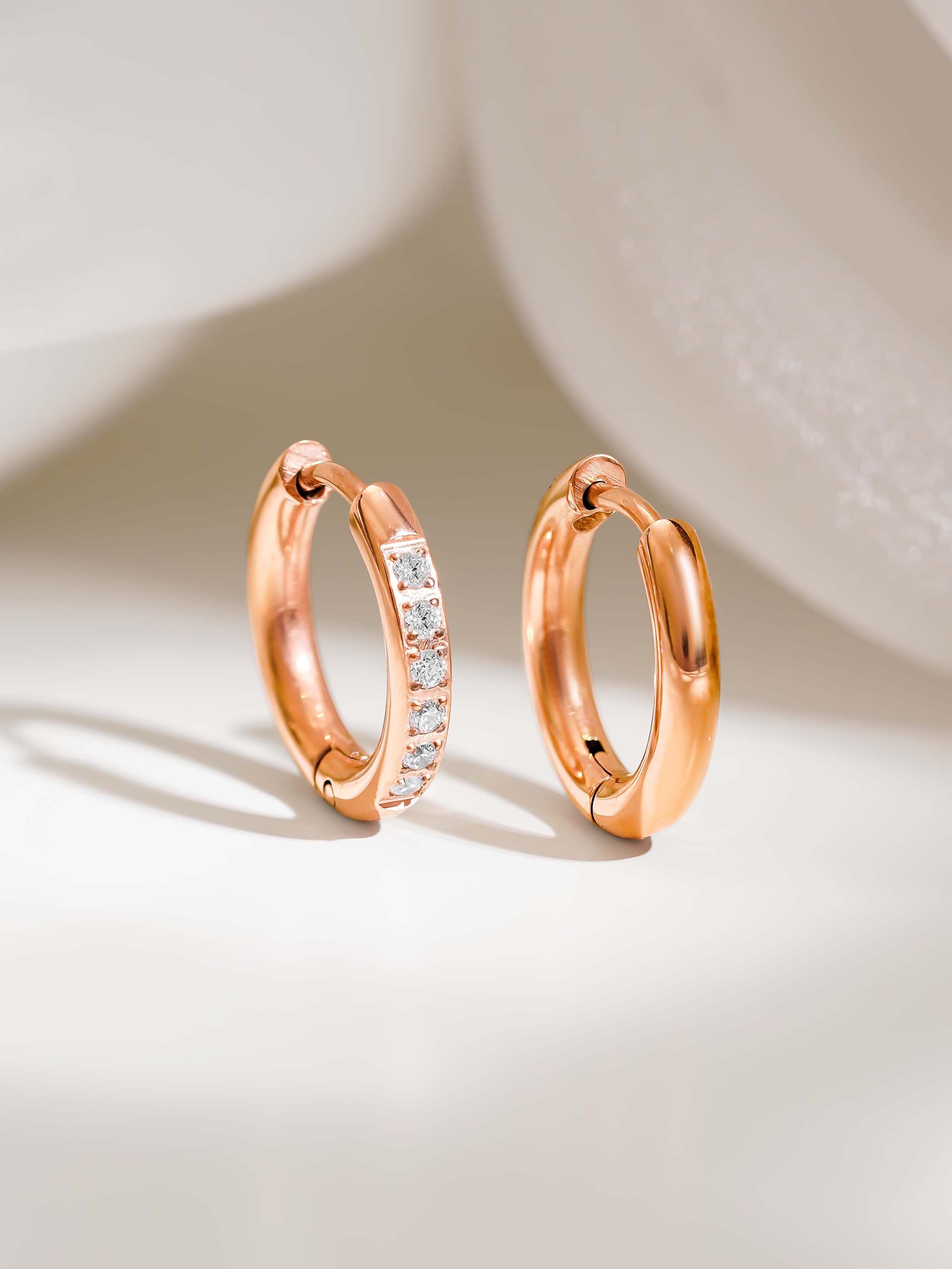 18K Gold Plated Elegant CZ Studded Small Hoop Earrings - Rose Gold