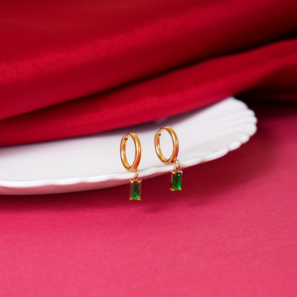 18K Gold Plated Emerald Drop Earrings
