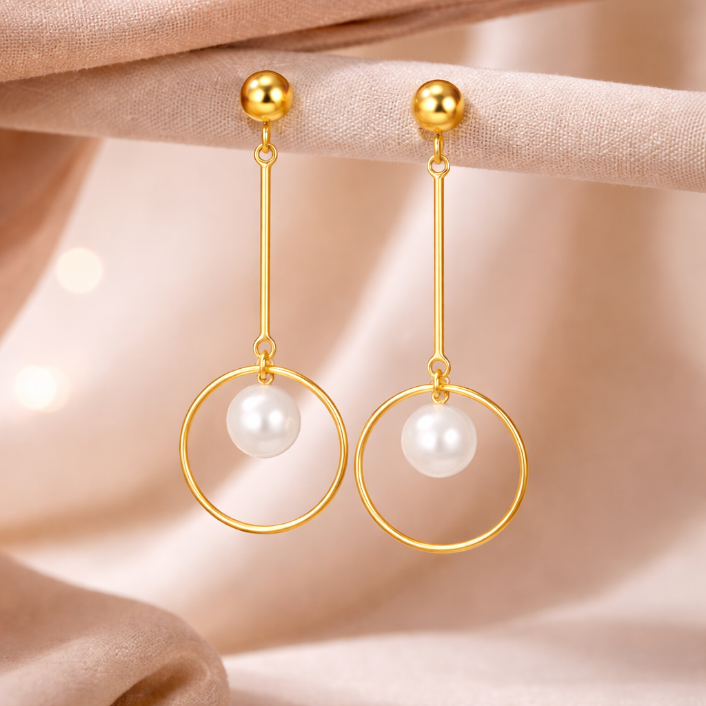 Pearl Ring Dangle Earrings