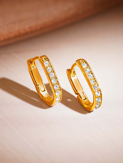 18K Gold Plated Dainty Zircon Studded Oval Hoop Earrings