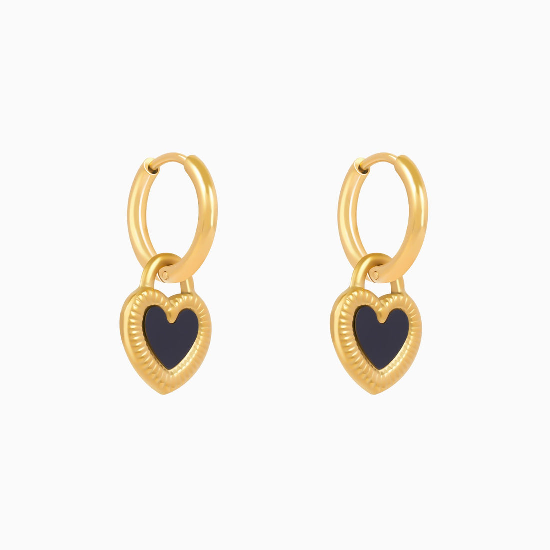 18K Gold Plated Black &amp; White Heart Drop Earrings