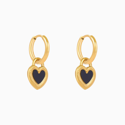 18K Gold Plated Black & White Heart Drop Earrings
