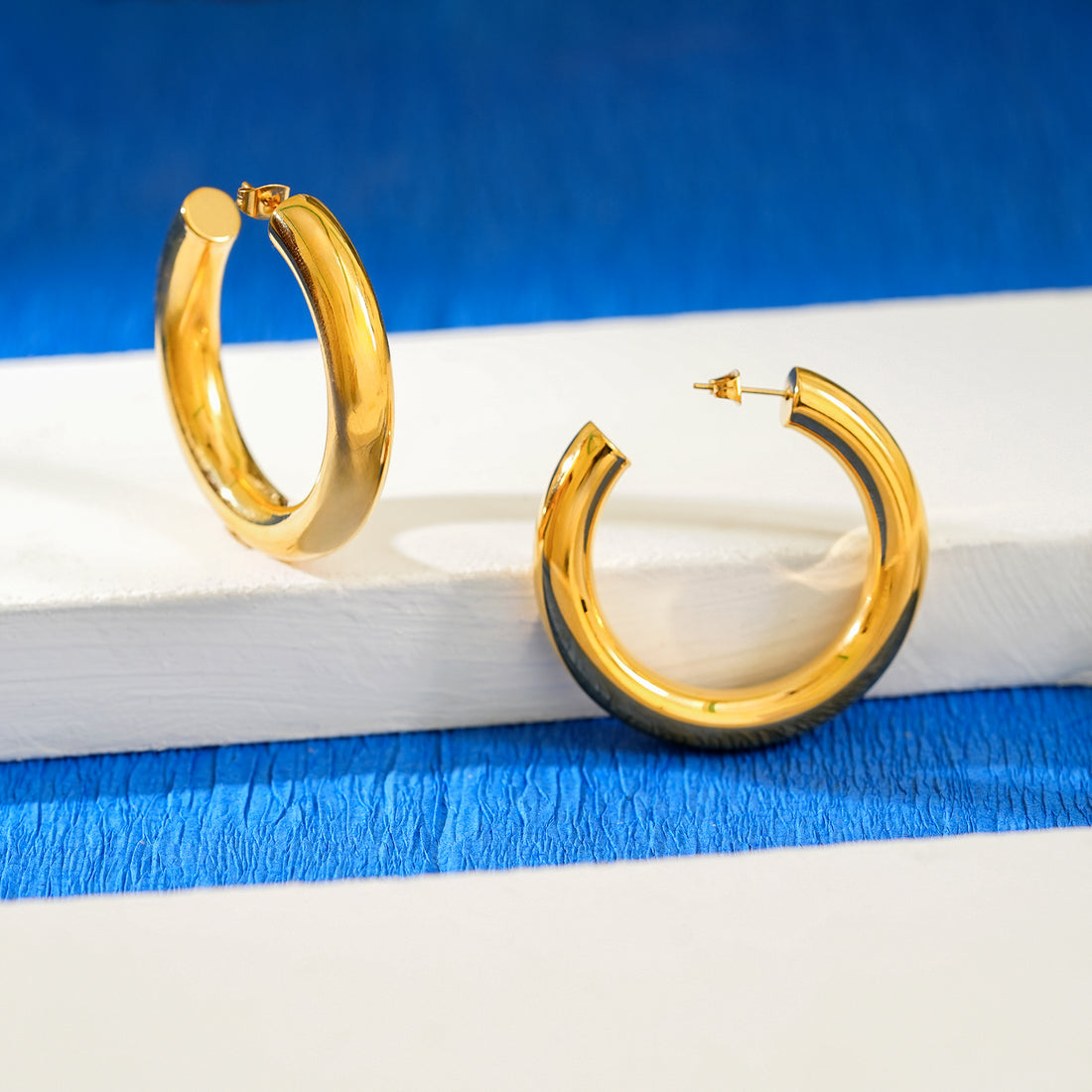 18K Gold Plated Big Half Hoop Earrings