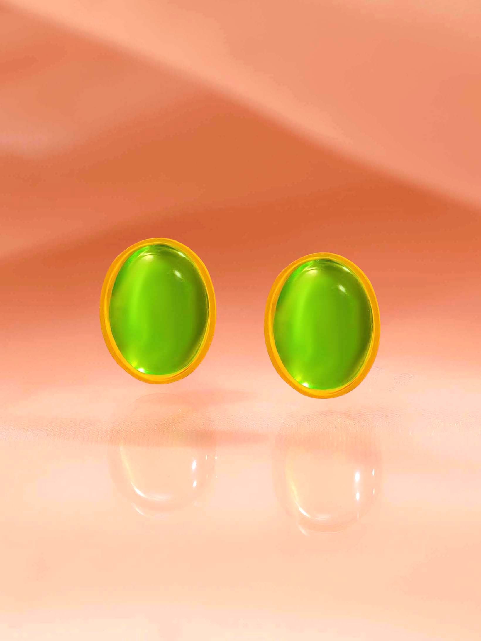 18K Gold Plated Green Stone Stud Earrings