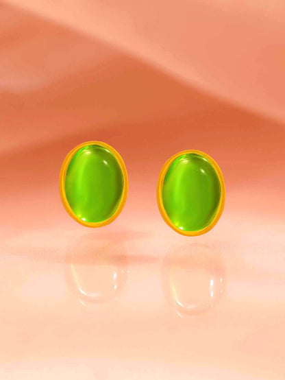 18K Gold Plated Green Stone Stud Earrings