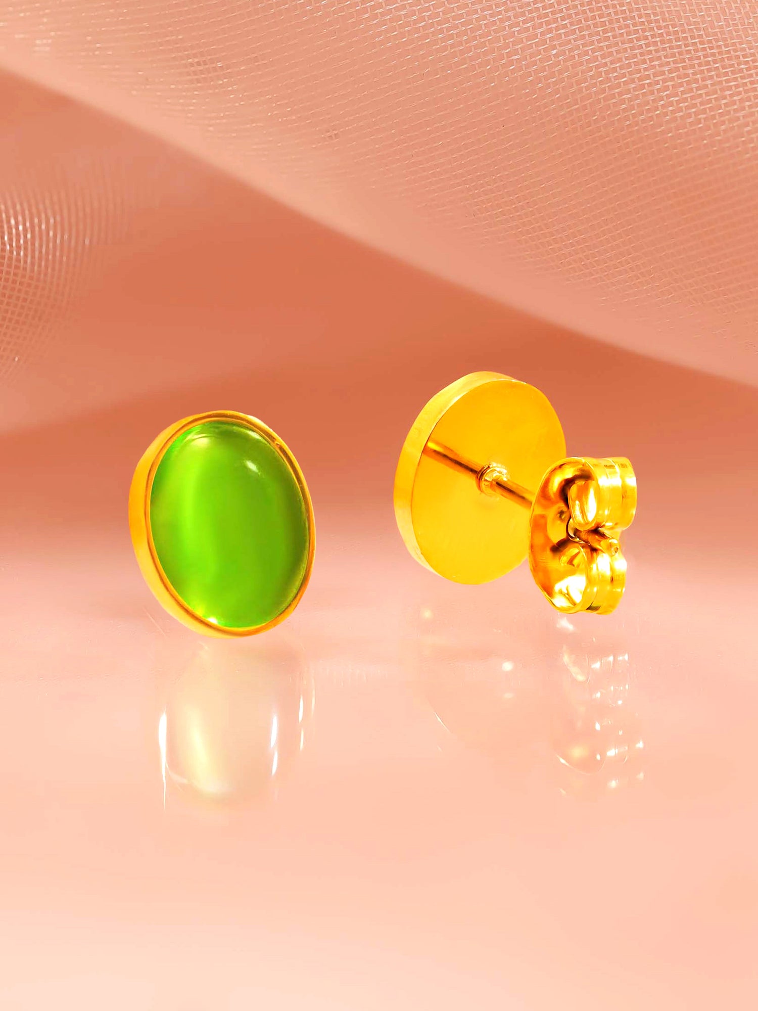 18K Gold Plated Green Stone Stud Earrings