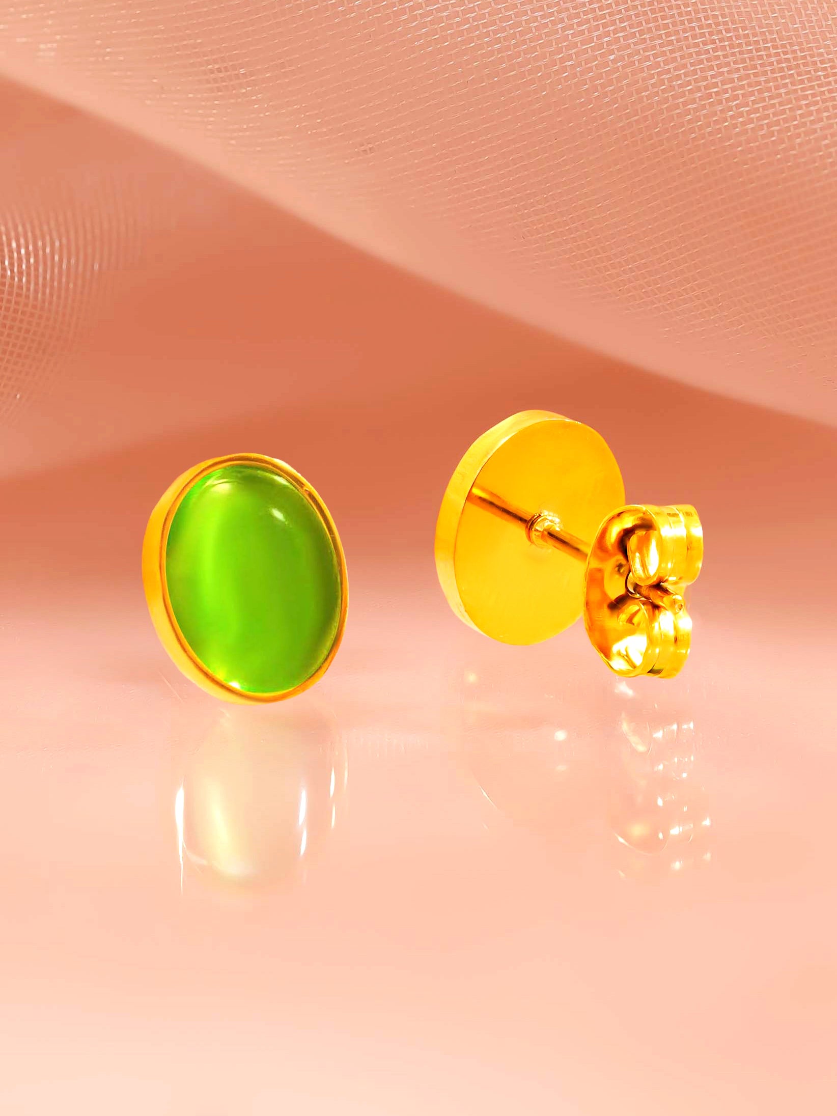 18K Gold Plated Green Stone Stud Earrings