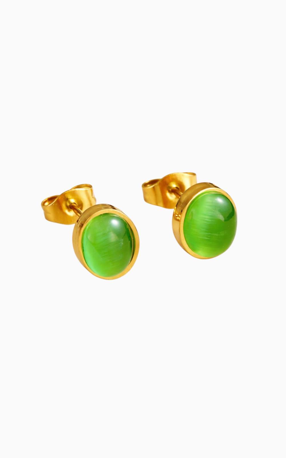 18K Gold Plated Green Stone Stud Earrings