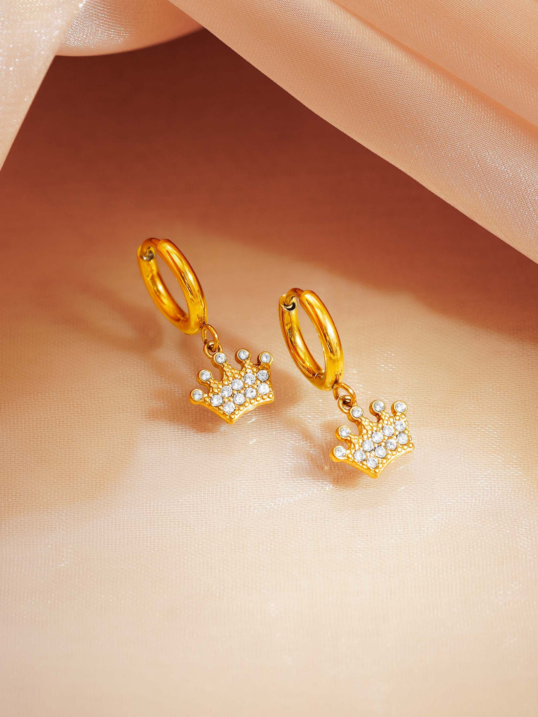 Crystal Crown Charm Hoops