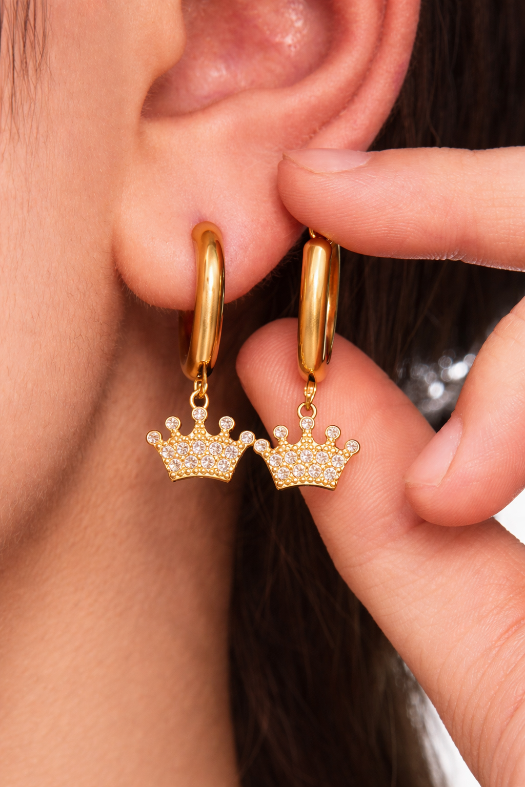 Crystal Crown Charm Hoops